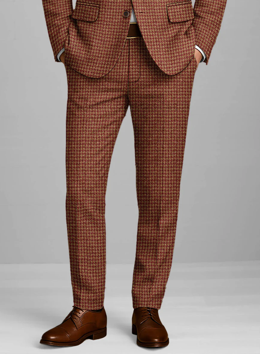 Italian Chestnut Red Houndstooth Tweed Pants - Image 2