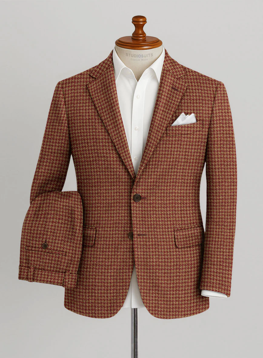 Italian Chestnut Red Houndstooth Tweed Suit - Image 2