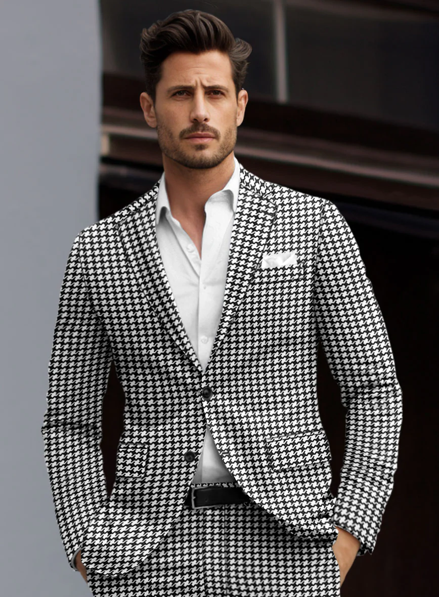Italian Cotton Silk Bold Houndstooth Suit - Image 4
