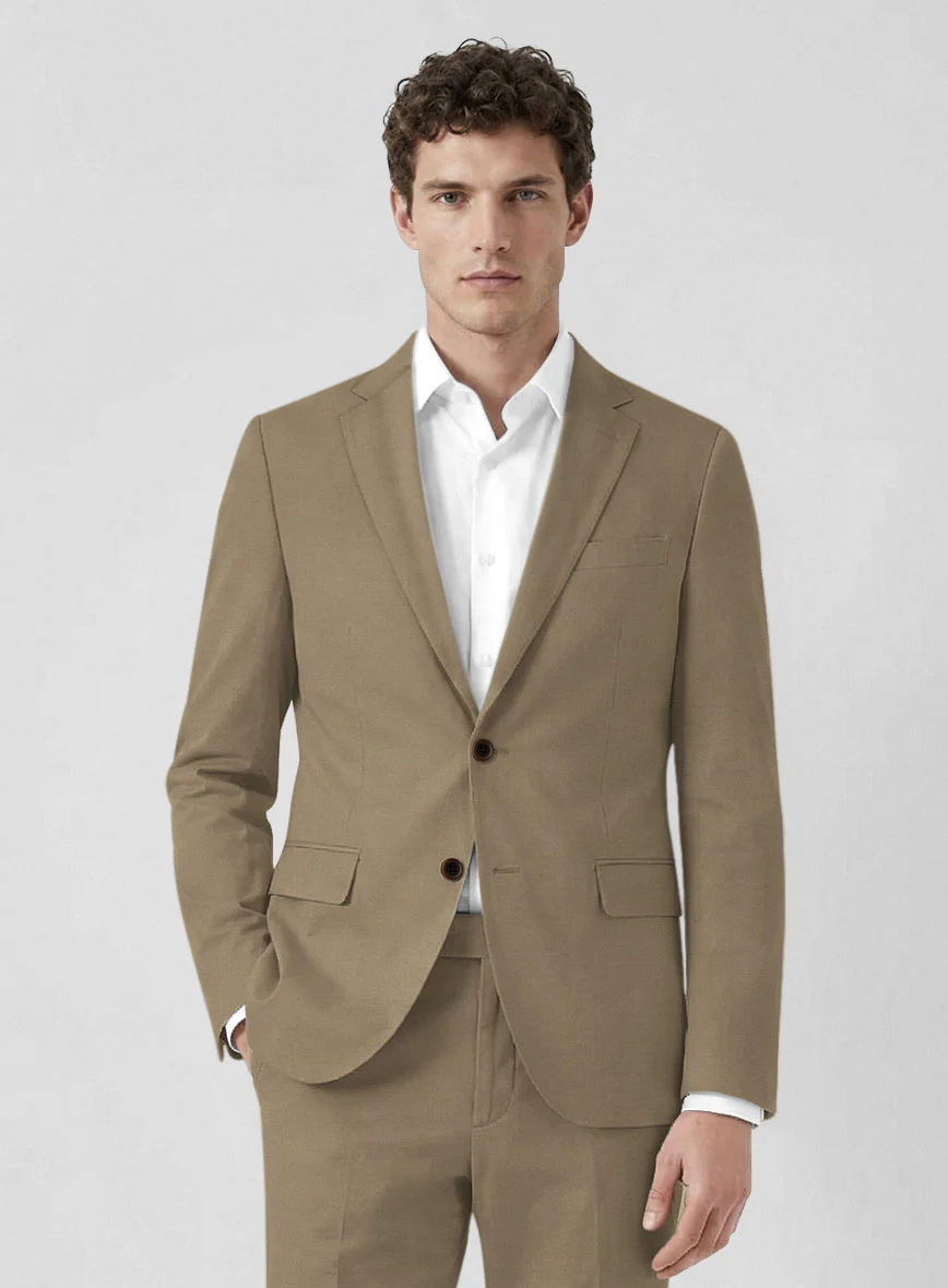 Italian Dark Beige Cotton Stretch Jacket - Image 2