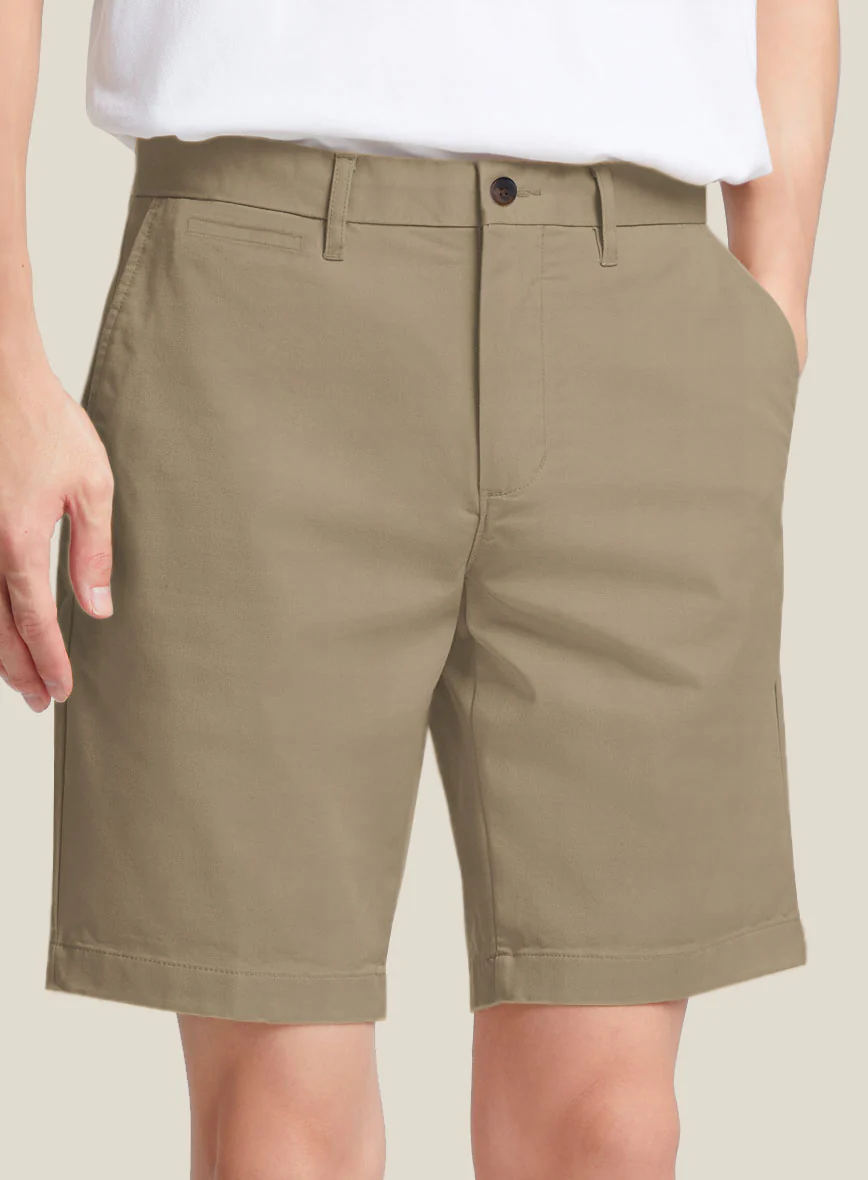 Italian Dark Beige Cotton Stretch Shorts - Image 3