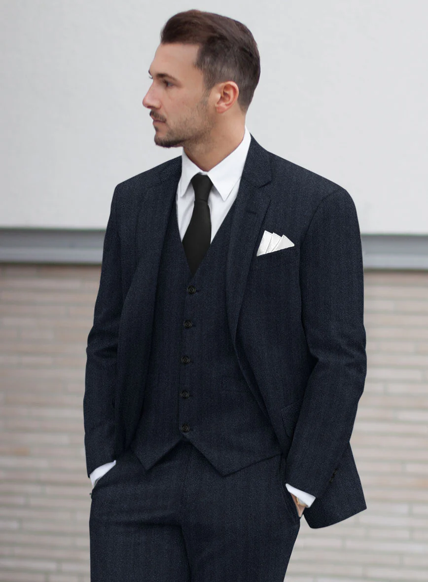 Italian Dark Blue Herringbone Flannel Jacket - Image 2