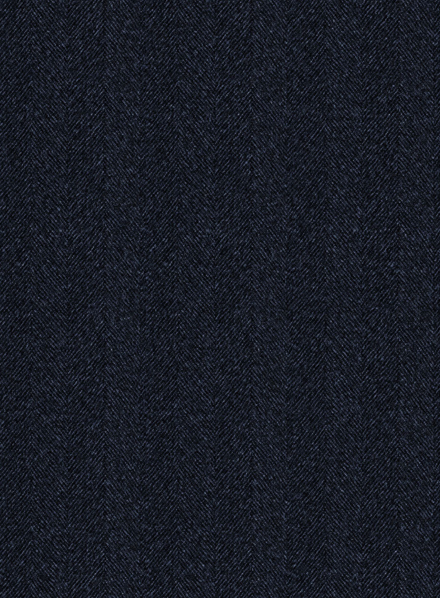 Italian Dark Blue Herringbone Flannel Pants - Image 3
