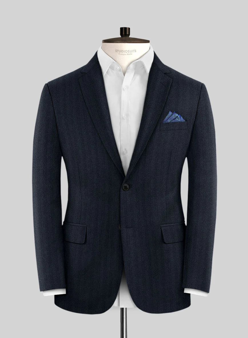 Italian Dark Blue Herringbone Flannel Suit - Image 3