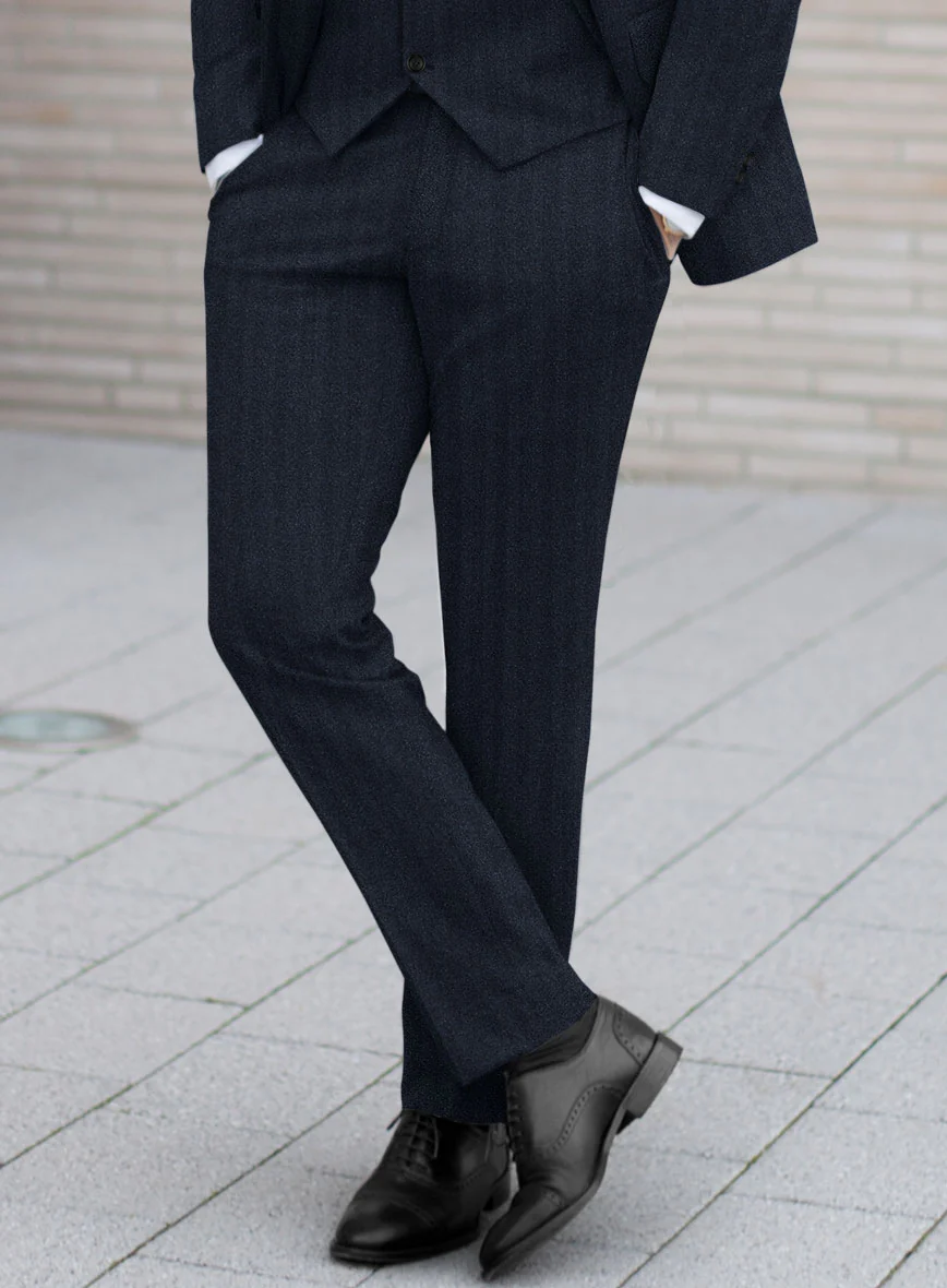 Italian Dark Blue Herringbone Flannel Suit - Image 5