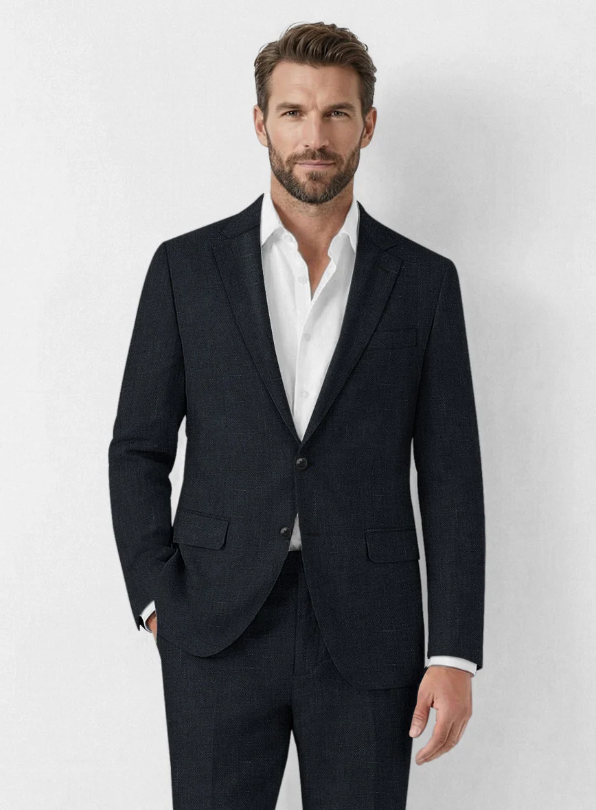 Italian Dark Blue Linen Suit - Image 3