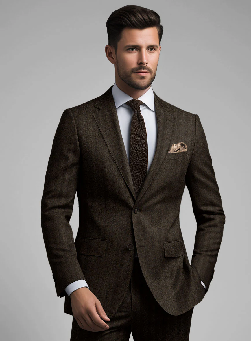 Italian Dark Brown Herringbone Flannel Jacket - Image 2