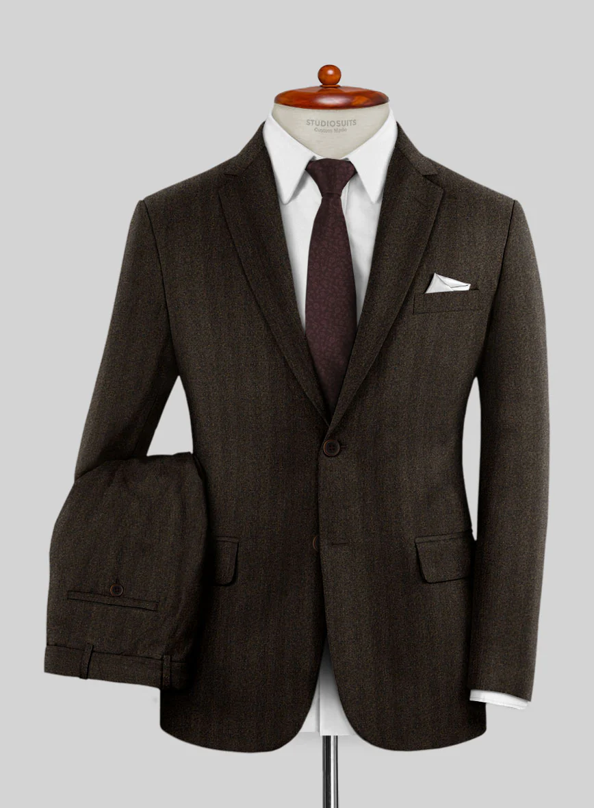 Italian Dark Brown Herringbone Flannel Suit - Image 2