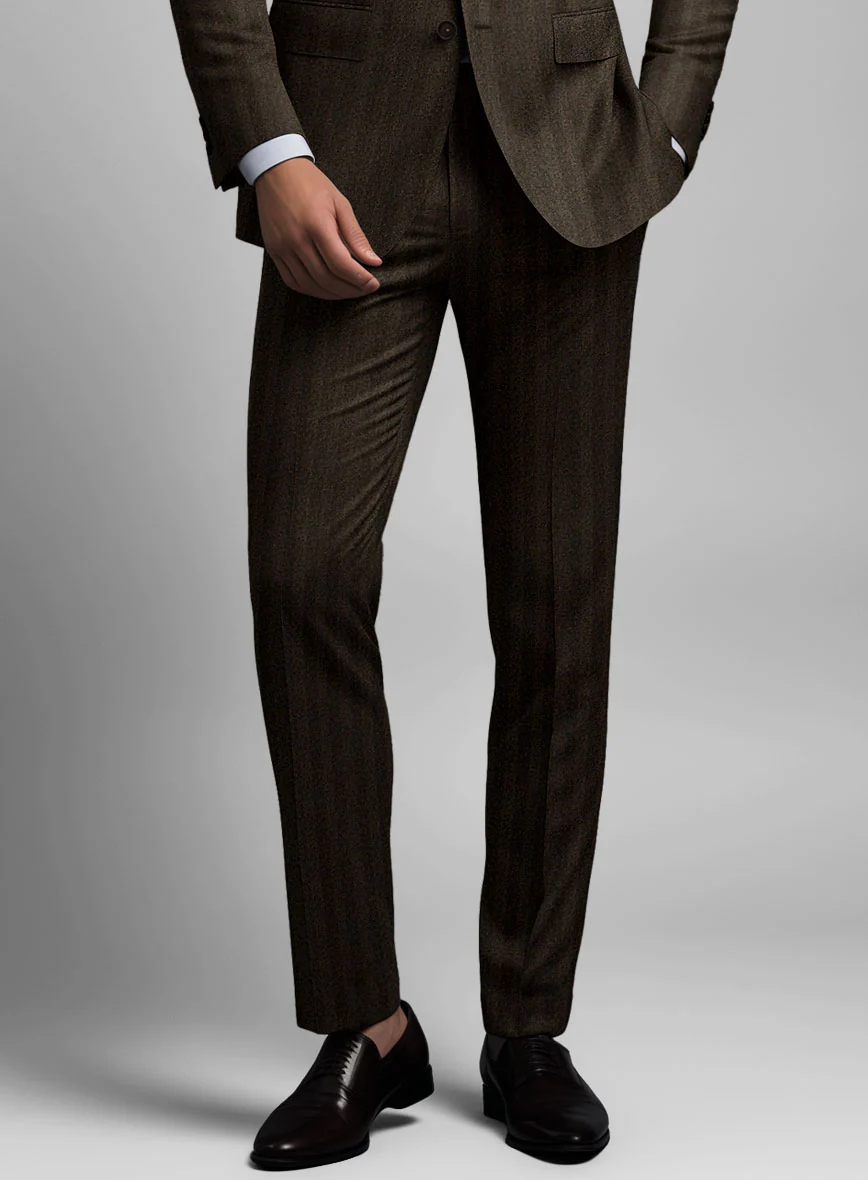Italian Dark Brown Herringbone Flannel Suit - Image 6