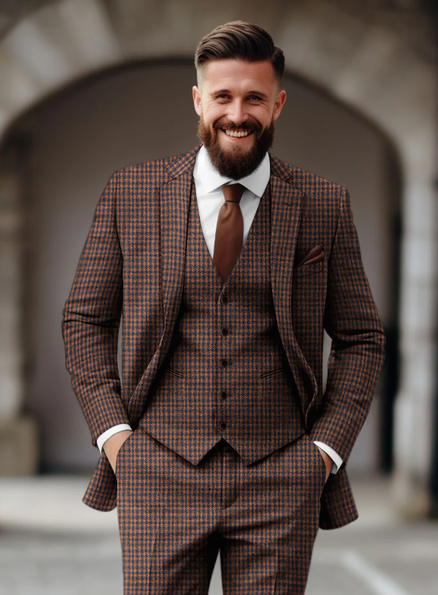 Italian Dark Brown Houndstooth Tweed Jacket - Image 2