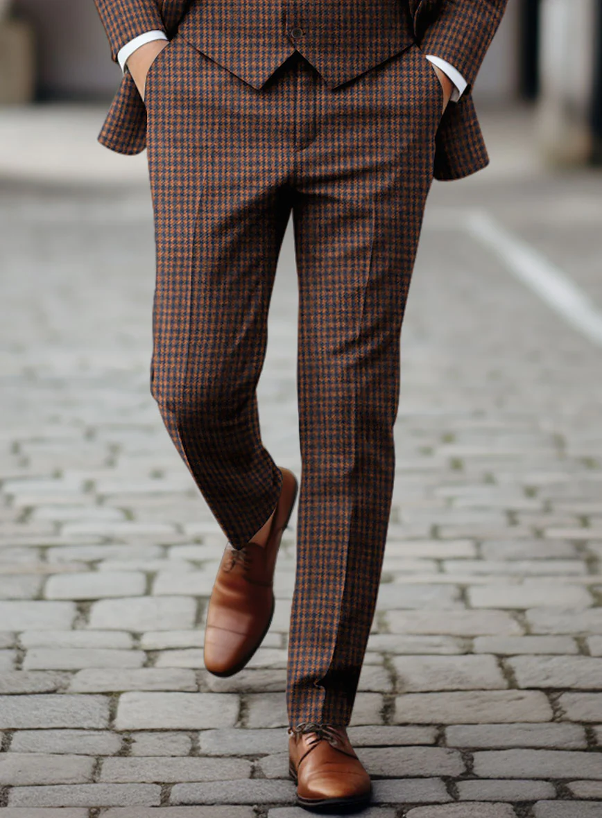 Italian Dark Brown Houndstooth Tweed Suit - Image 7