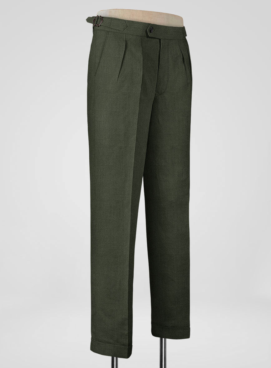 Italian Dark Green Linen Highland Trousers - Image 2