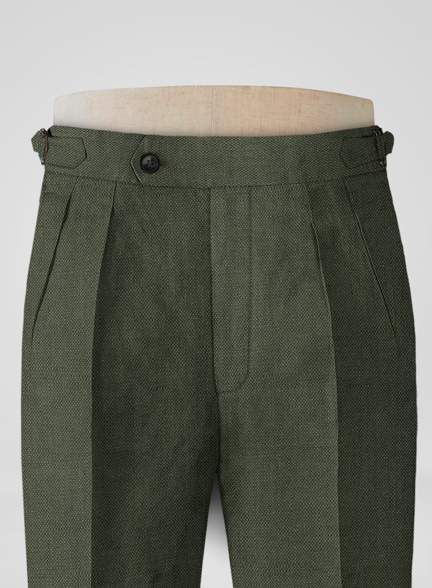 Italian Dark Green Linen Highland Trousers - Image 4