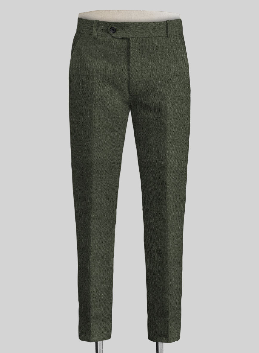 Italian Dark Green Linen Pants - Image 2