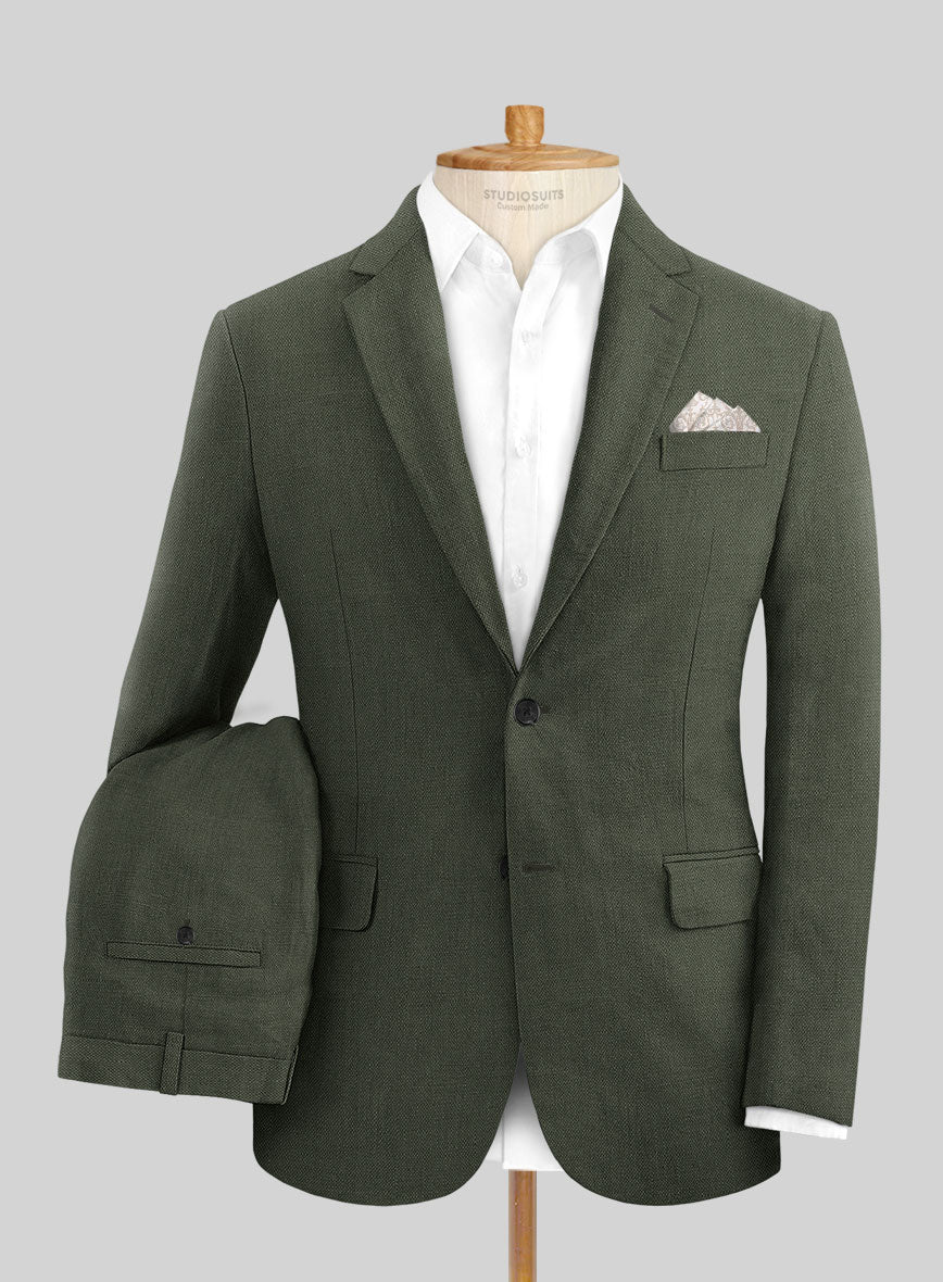 Italian Dark Green Linen Suit - Image 2