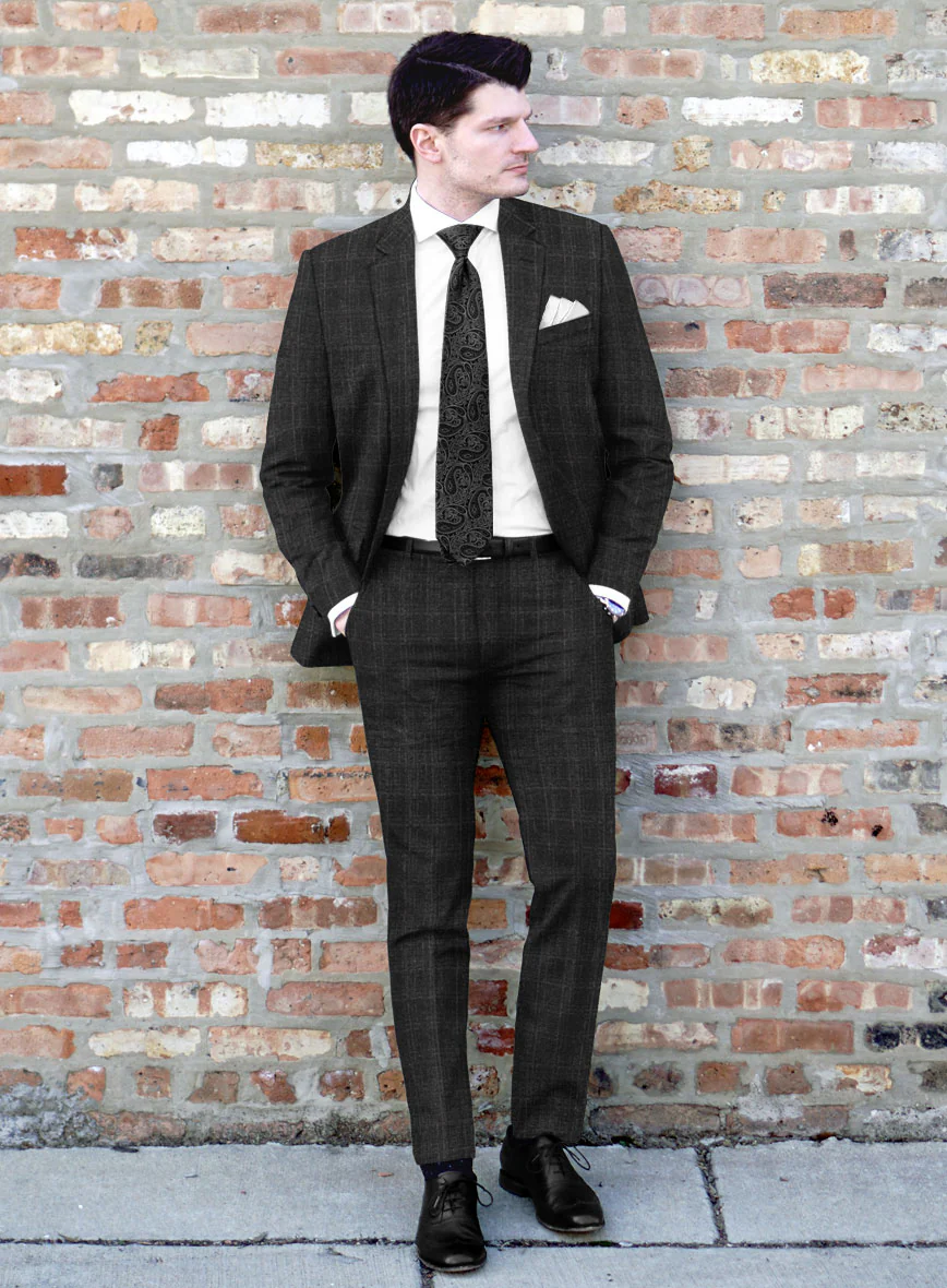 Italian Ecar Black Checks Flannel Suit - Image 2