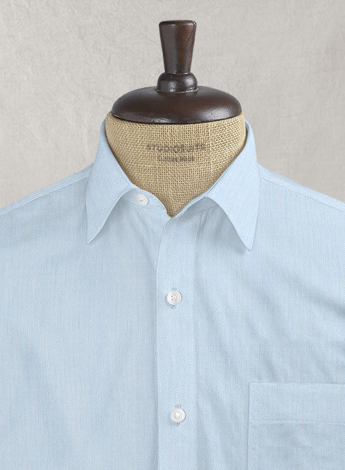 Italian Fine Herringbone Blue Shirt - Image 2