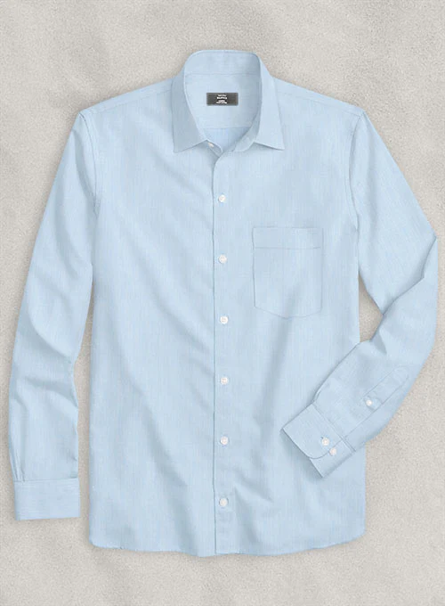 Italian Fine Herringbone Blue Shirt - Image 2