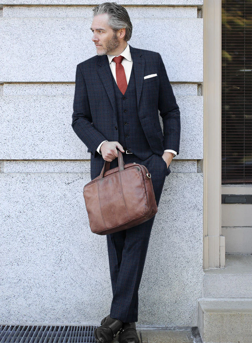 Italian Flick Dark Blue Checks Flannel Suit - Image 2