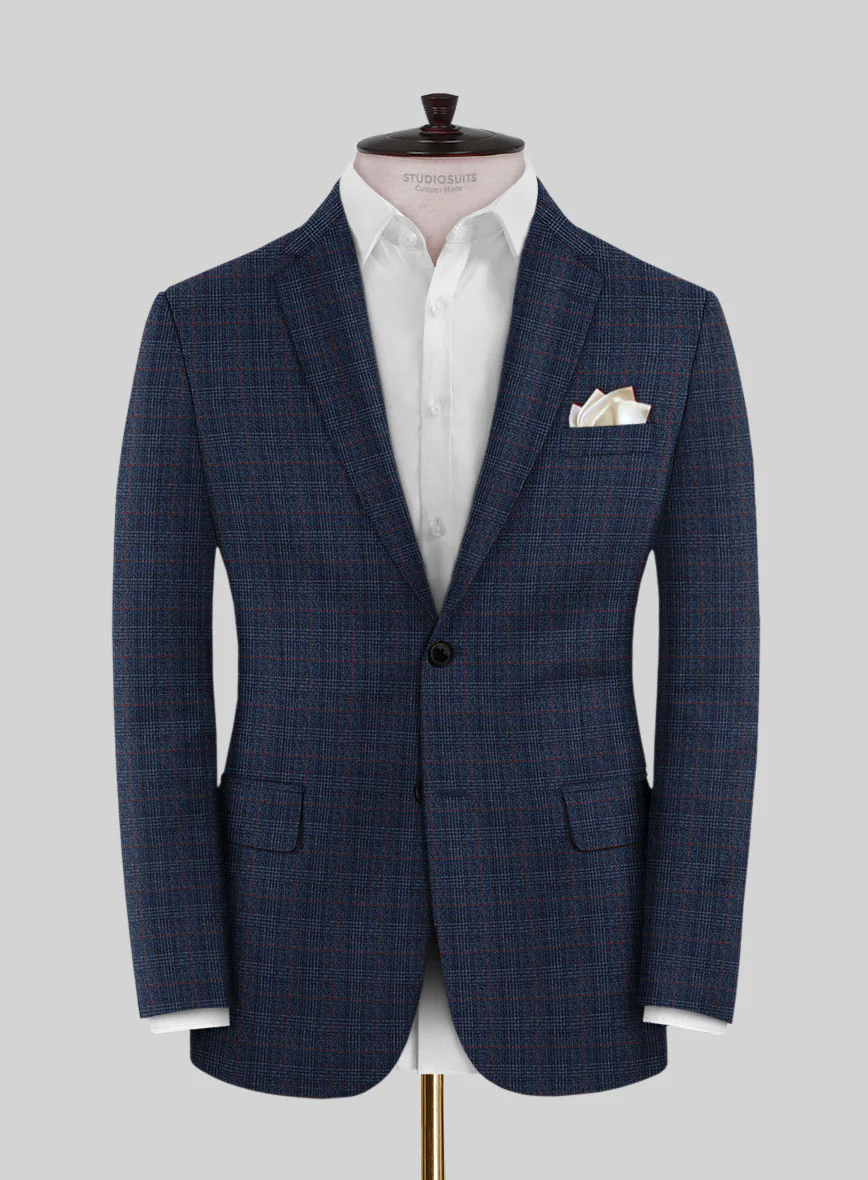 Italian Flick Dark Blue Checks Flannel Suit - Image 3