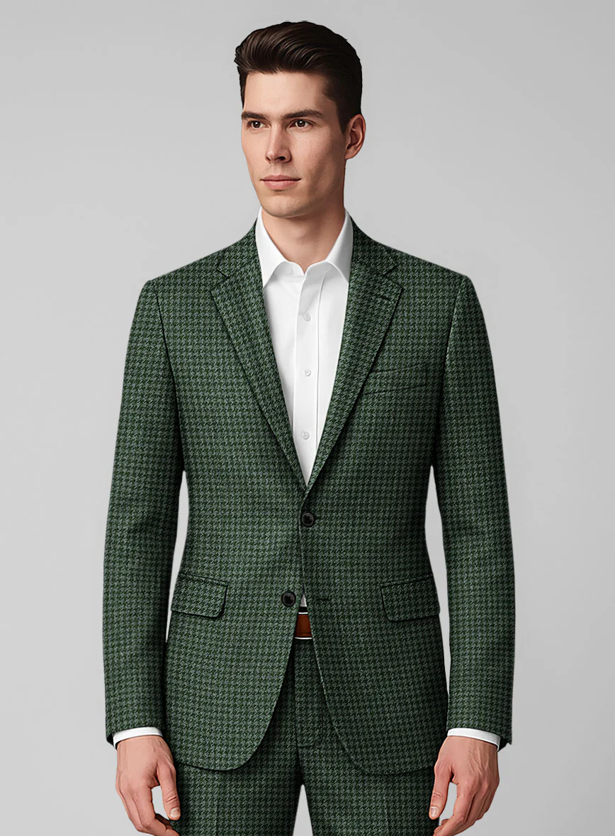Italian Forest Green Houndstooth Tweed Suit - Image 4