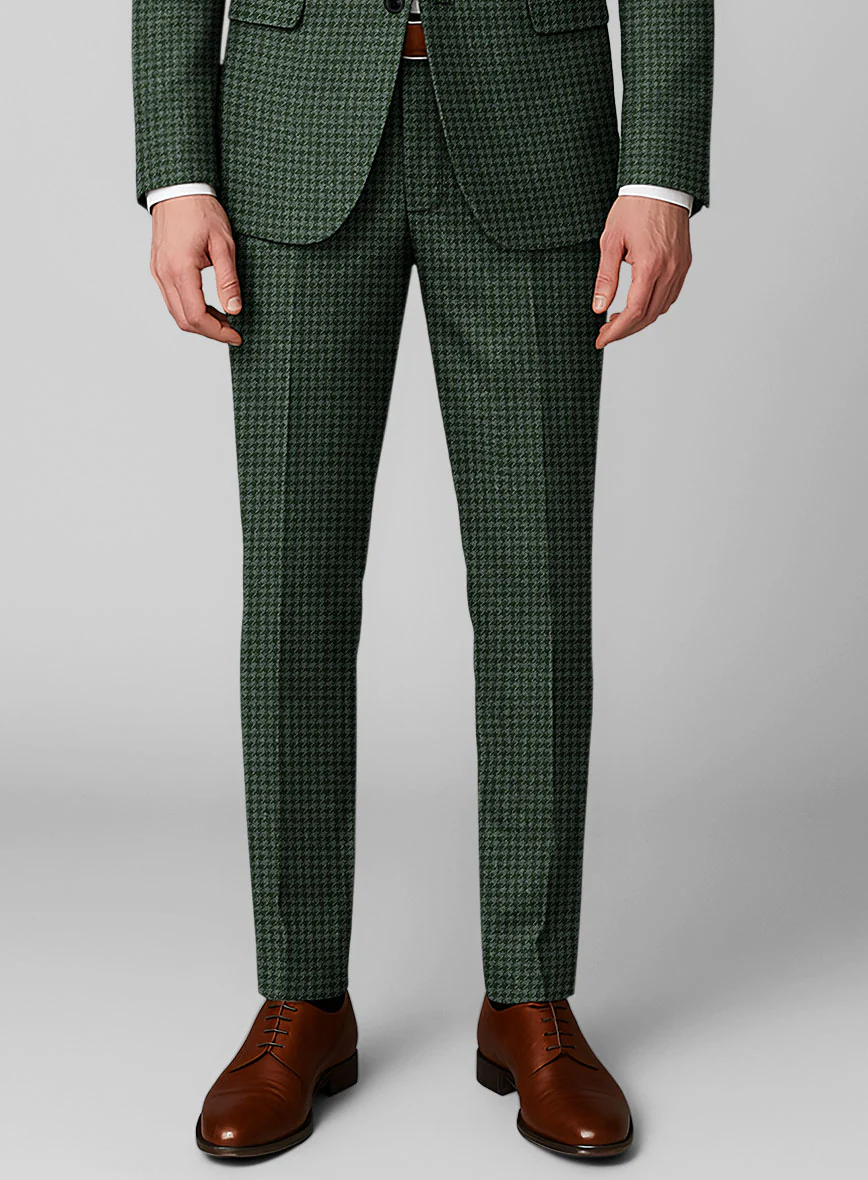 Italian Forest Green Houndstooth Tweed Pants - Image 2