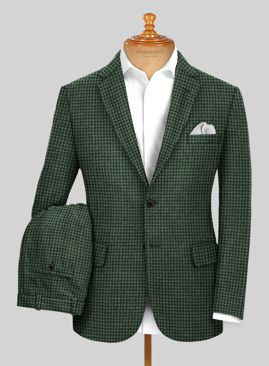 Italian Forest Green Houndstooth Tweed Suit - Image 2
