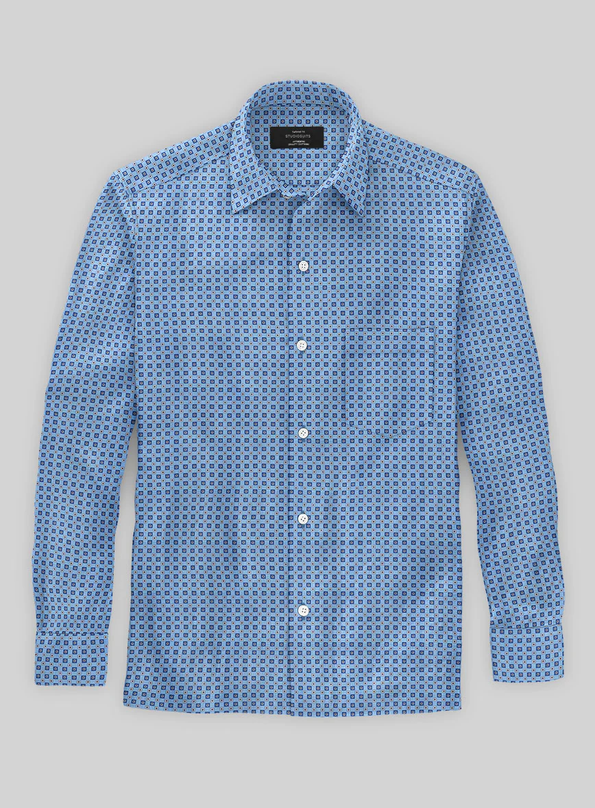 Italian Foulard Blue Summer Linen Shirt - Image 2