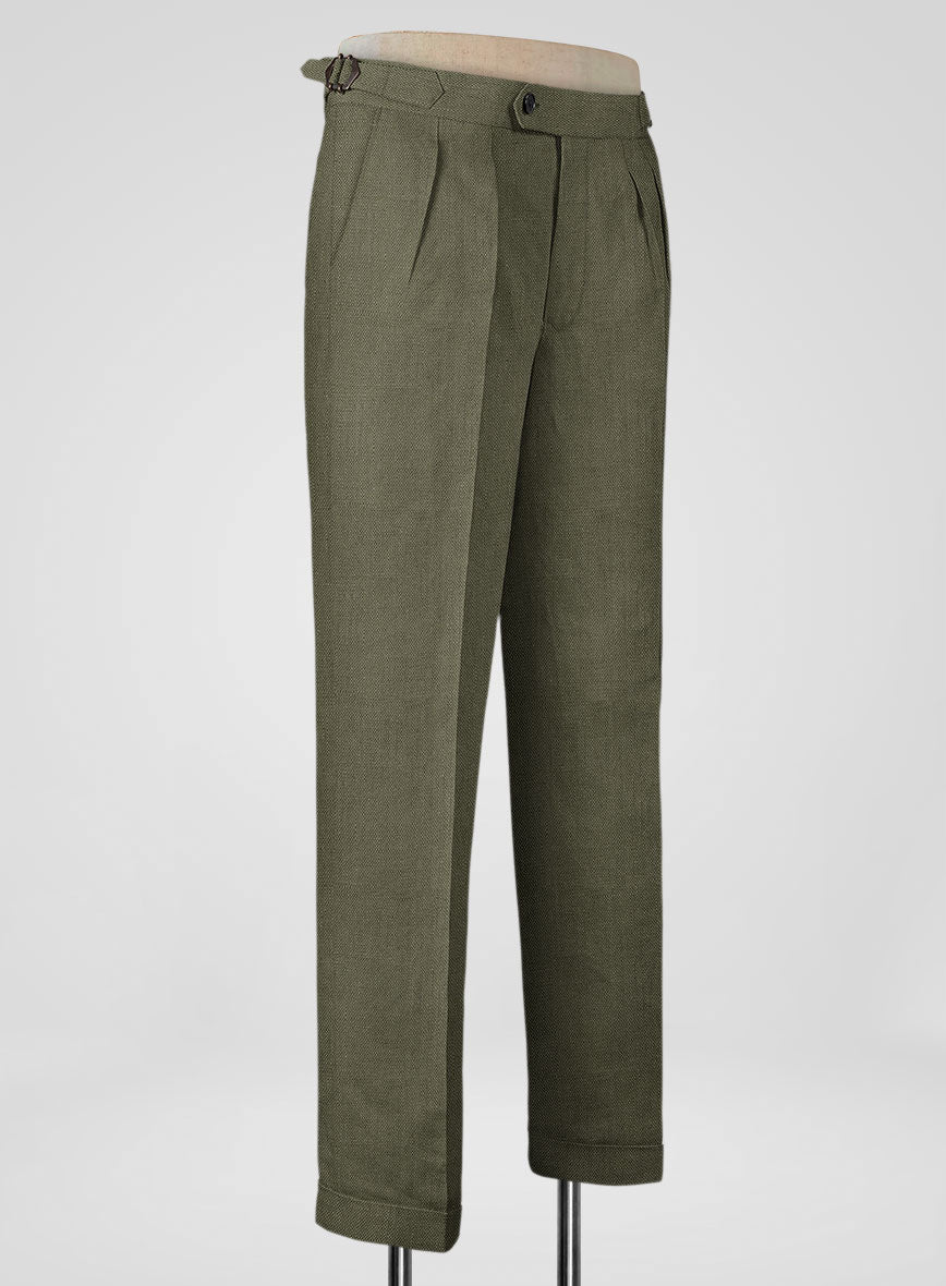 Italian French Green Linen Highland Trousers - Image 2