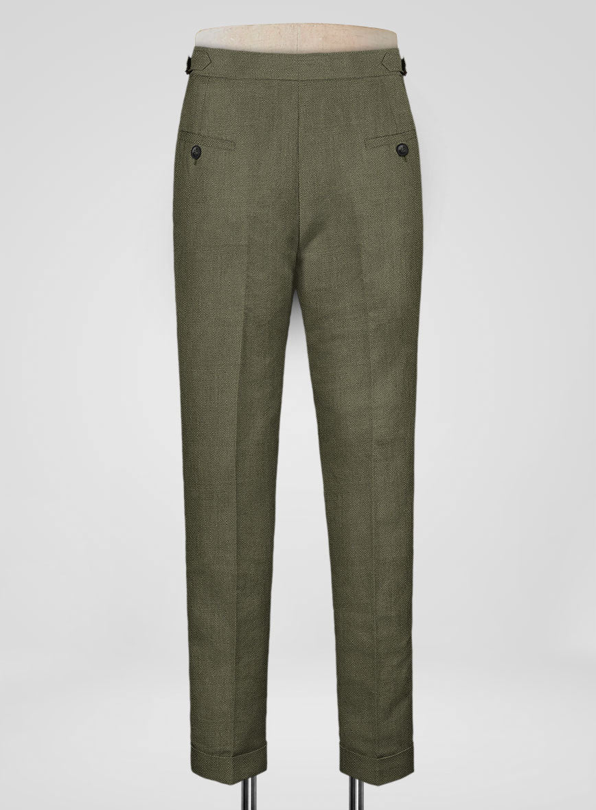 Italian French Green Linen Highland Trousers - Image 3