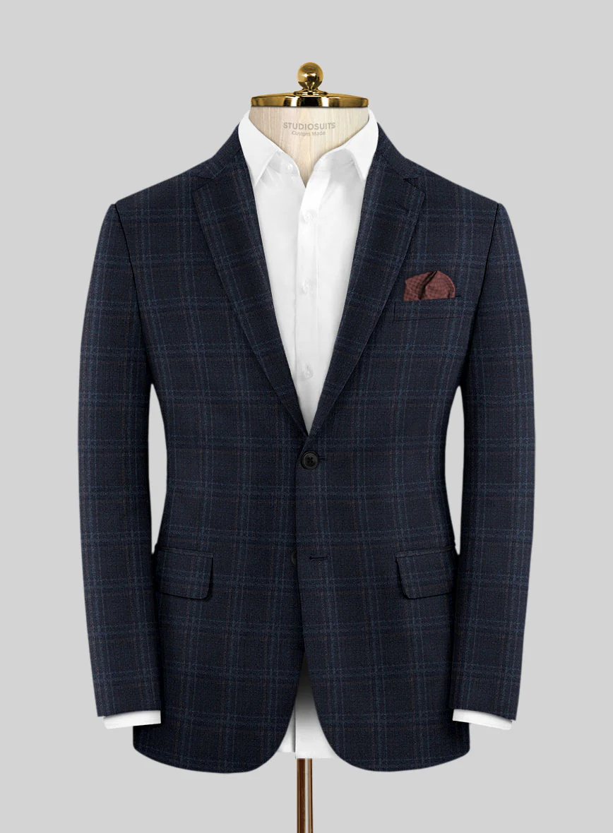 Italian Gaze Blue Checks Flannel Suit - Image 4