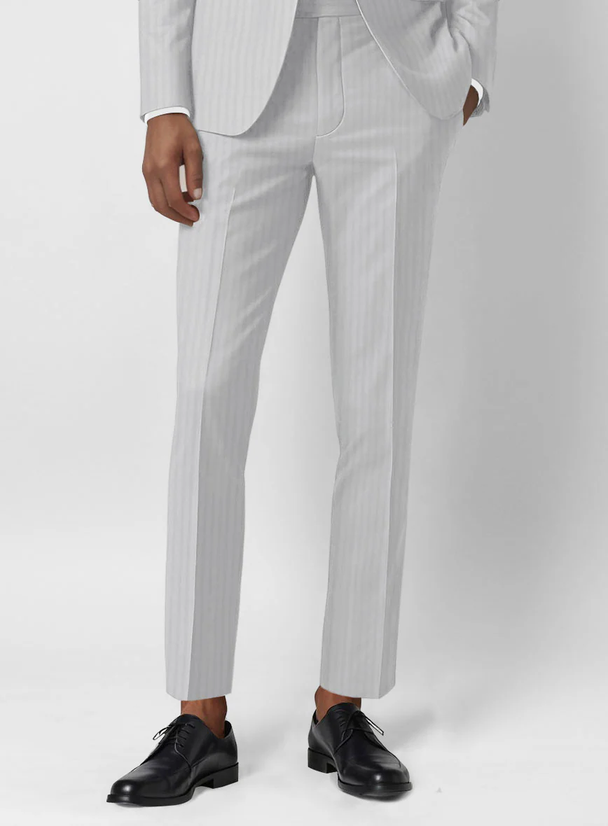 Italian Gray Herringbone Cotton Pants - Image 2