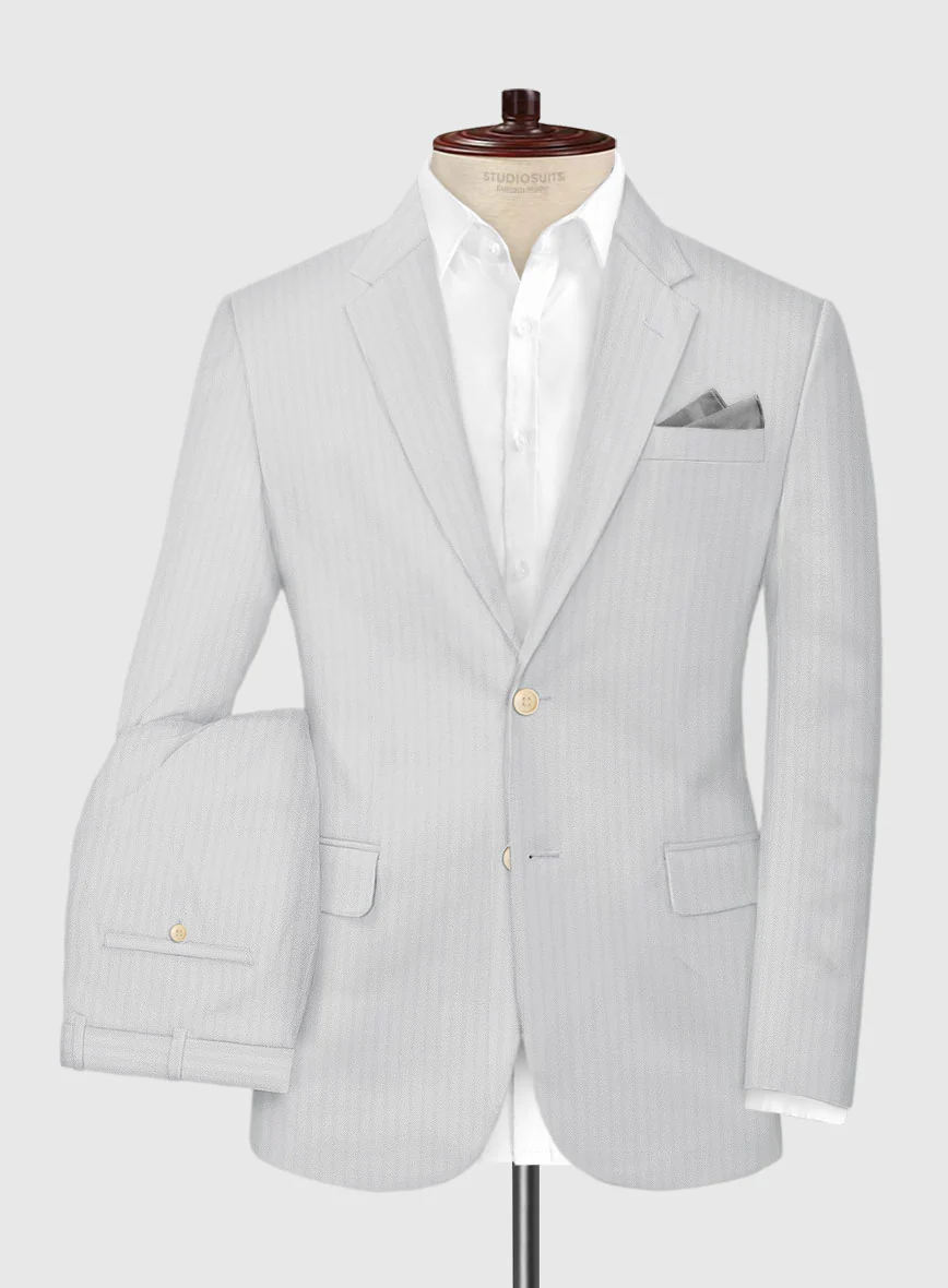 Italian Gray Herringbone Cotton Suit - Image 2