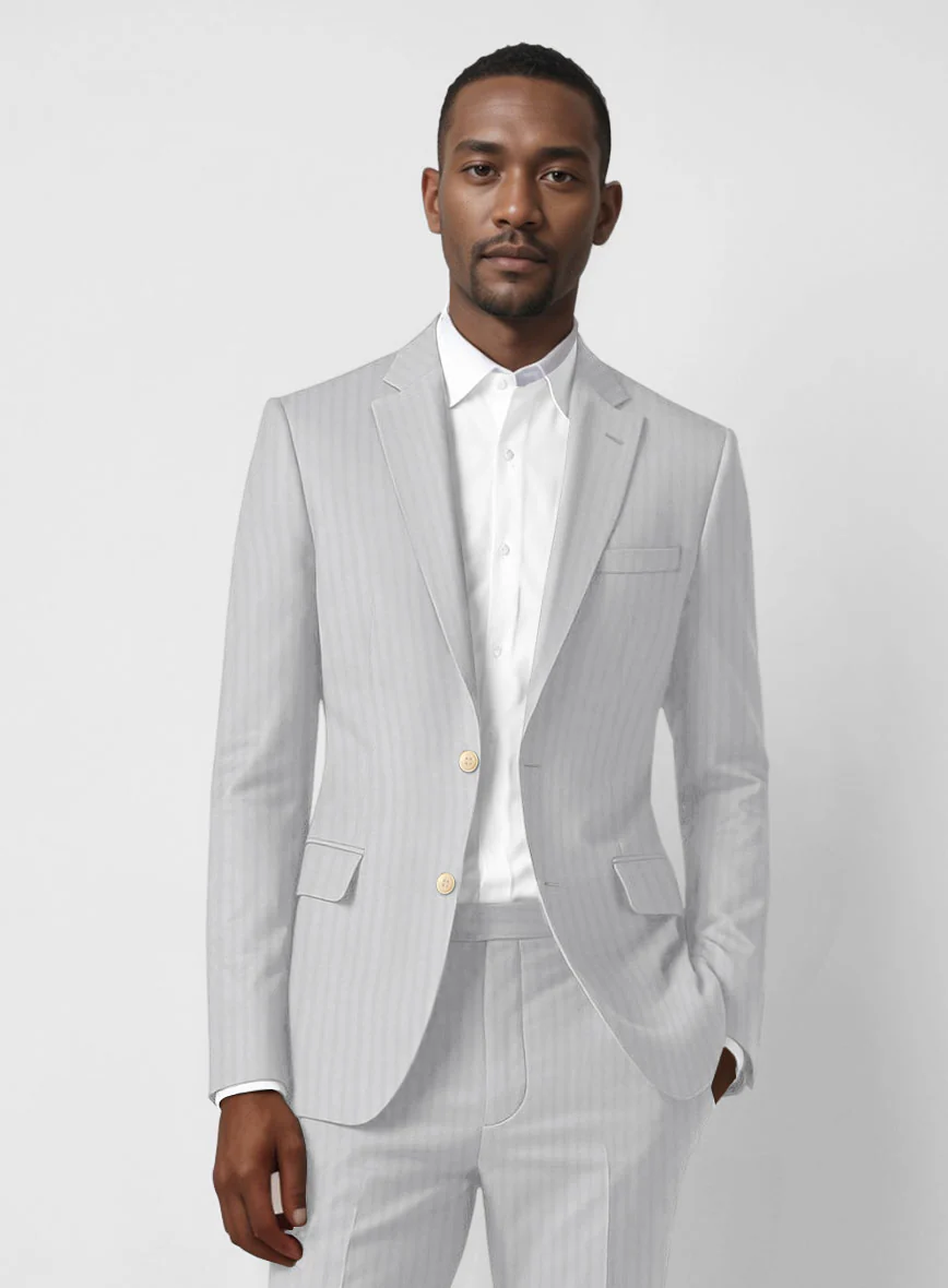 Italian Gray Herringbone Cotton Suit - Image 4