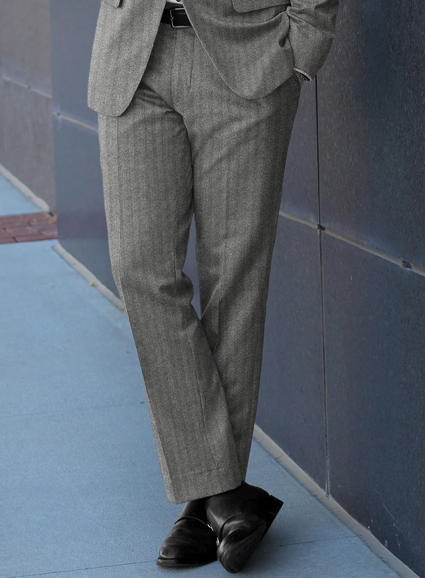 Italian Gray Herringbone Flannel Pants - Image 2