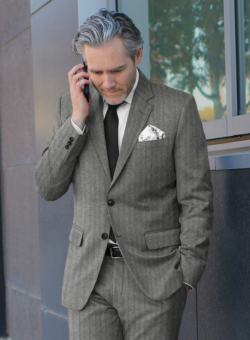 Italian Gray Herringbone Flannel Suit - Image 4