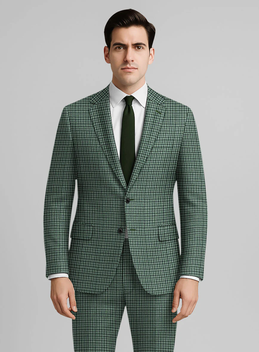 Italian Green Houndstooth Tweed Jacket - Image 2