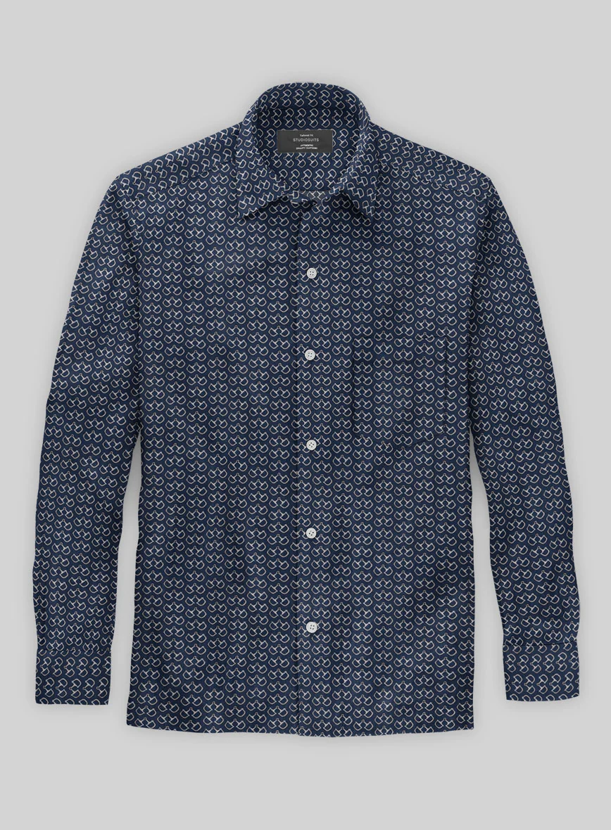 Italian Handcuffs Dark Blue Summer Linen Shirt - Image 2