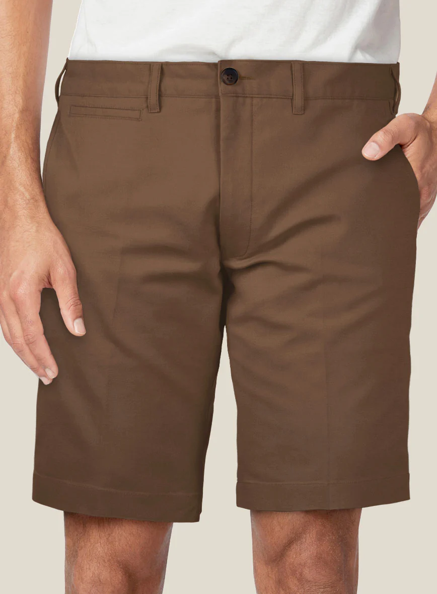 Italian Hickory Brown Cotton Stretch Shorts - Image 5