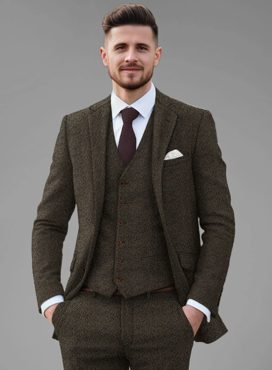 Italian Highlander Army Green Herringbone Tweed Jacket - Image 3