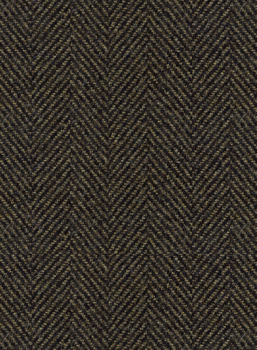 Italian Highlander Army Green Herringbone Tweed Overcoat - Image 4