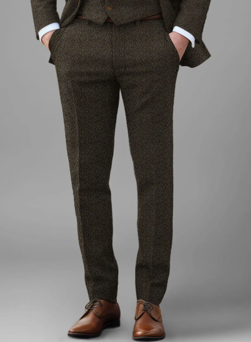 Italian Highlander Army Green Herringbone Tweed Suit - Image 6