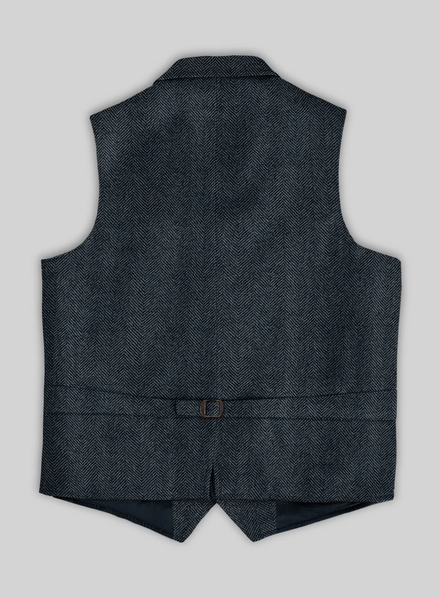 Italian Highlander Blue Herringbone Tweed Hunting Vest - Image 3