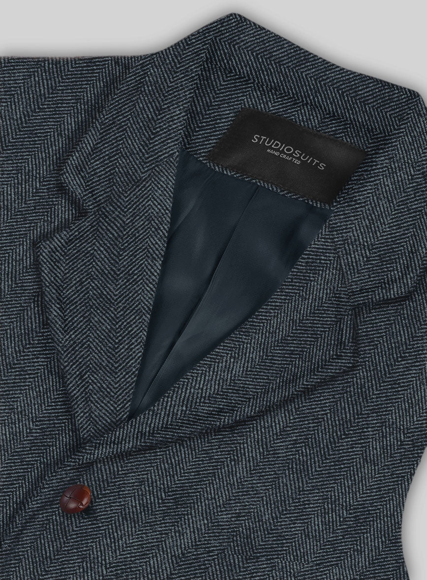 Italian Highlander Blue Herringbone Tweed Hunting Vest - Image 4