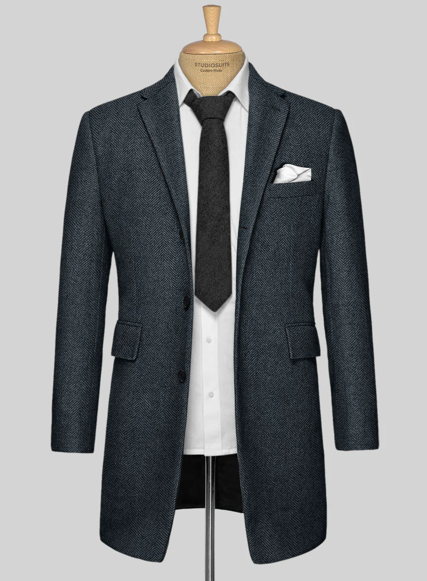 Italian Highlander Blue Herringbone Tweed Overcoat - Image 2