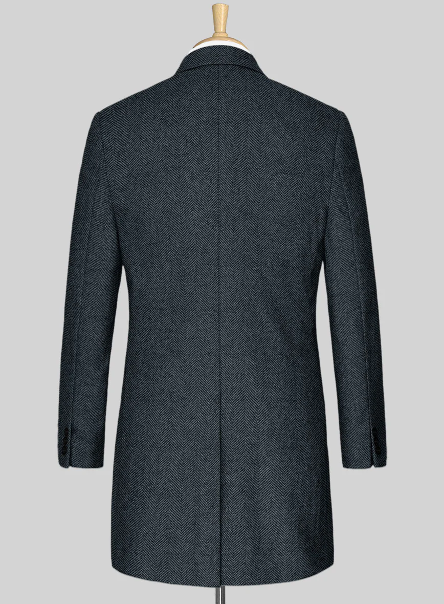 Italian Highlander Blue Herringbone Tweed Overcoat - Image 3