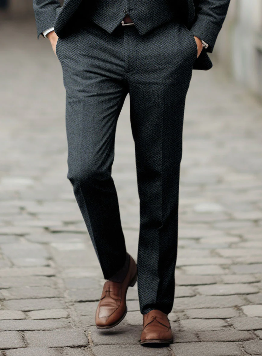 Italian Highlander Blue Herringbone Tweed Pants - Image 2