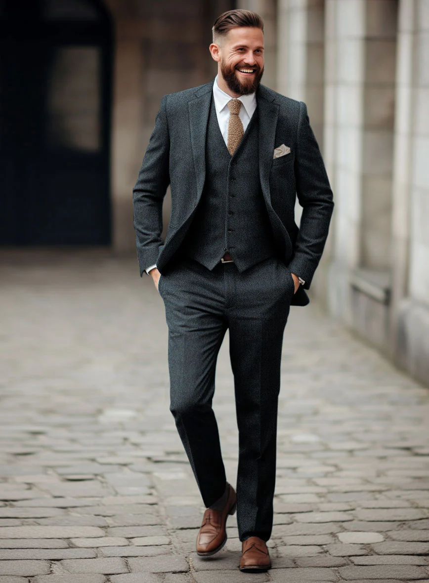 Italian Highlander Blue Herringbone Tweed Suit - Image 2