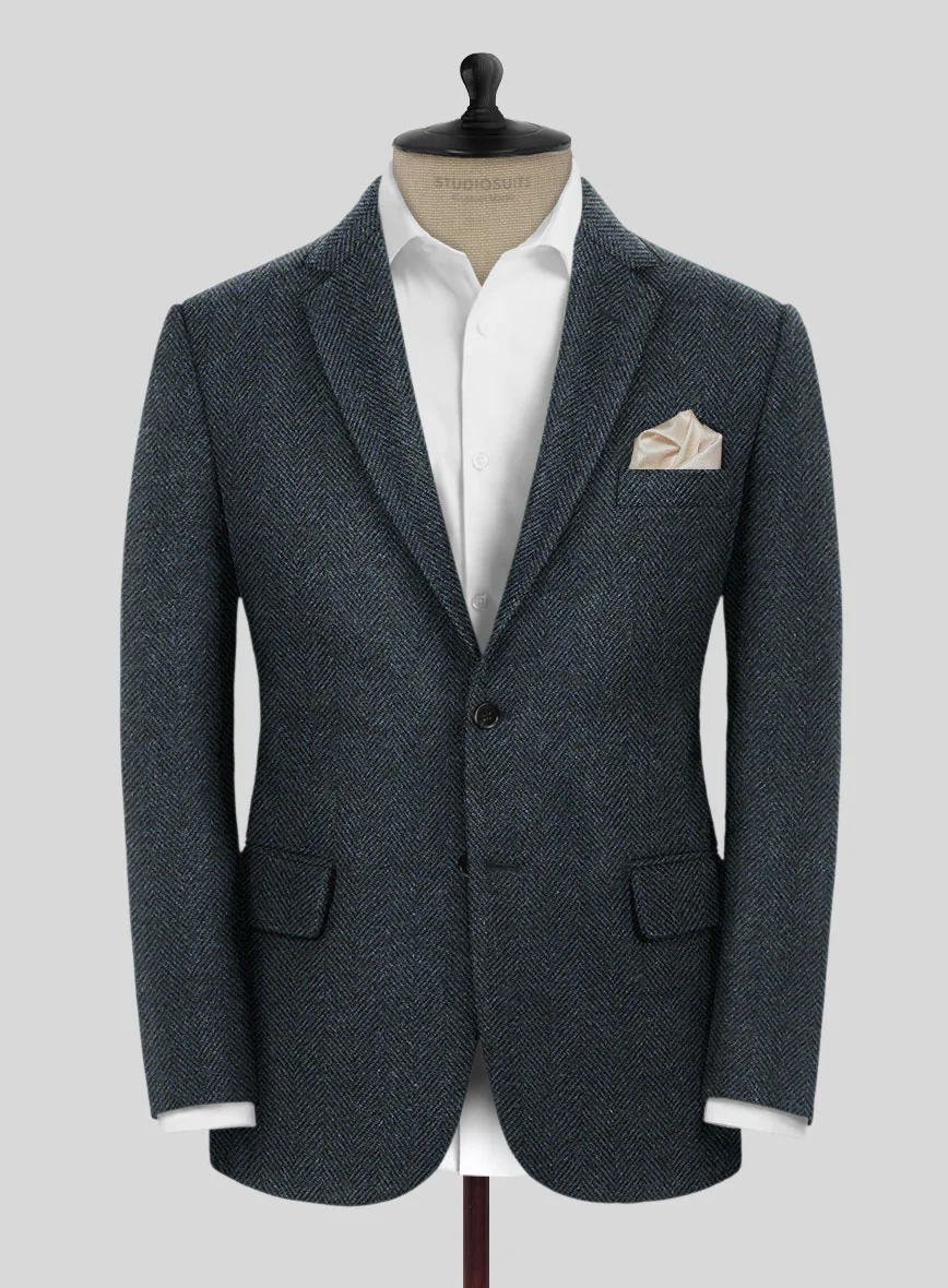 Italian Highlander Blue Herringbone Tweed Suit - Image 3