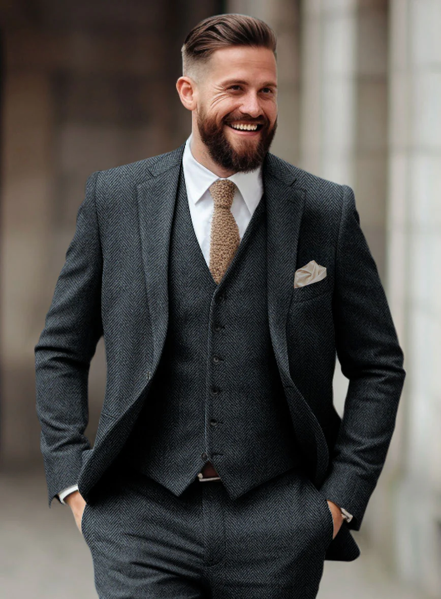 Italian Highlander Blue Herringbone Tweed Suit - Image 5